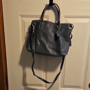 Roots Dark Blue Leather Shoulder Bag
